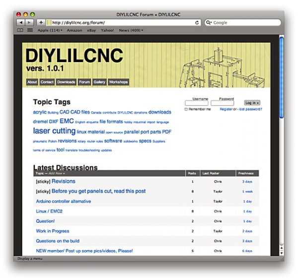 DIYLILCNC Online Forum, a place for community members to discuss building open source hardware.